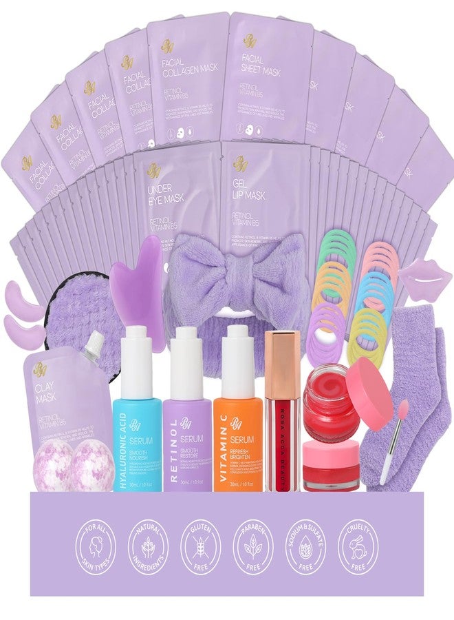 را روز اسكا ٥٥ قطعة هدايا عيد الحب للنساء، عبوة قناع الوجه باللافندر، مجموعة ترطيب البشرة، قناع جل ليلي، قناع طيني، سيروم حمض الهيالورونيك للوجه، عيد الميلاد، عيد الميلاد، عيد الأم - Image 1